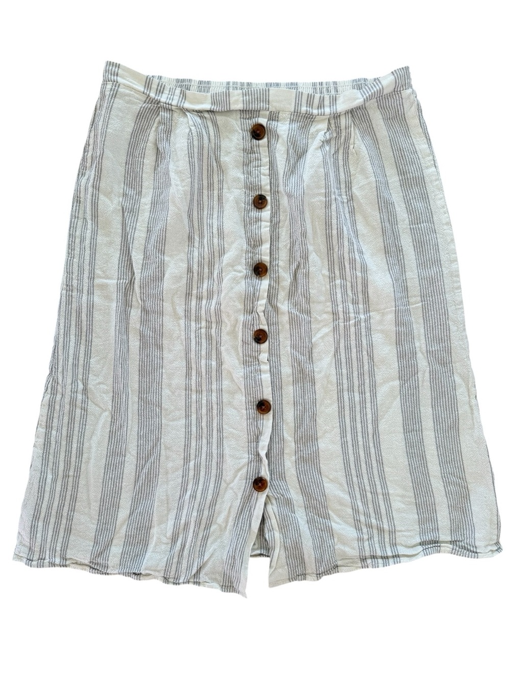 Striped Midi Skirt Womens XL White Gray Button Front Coastal Classic Preppy